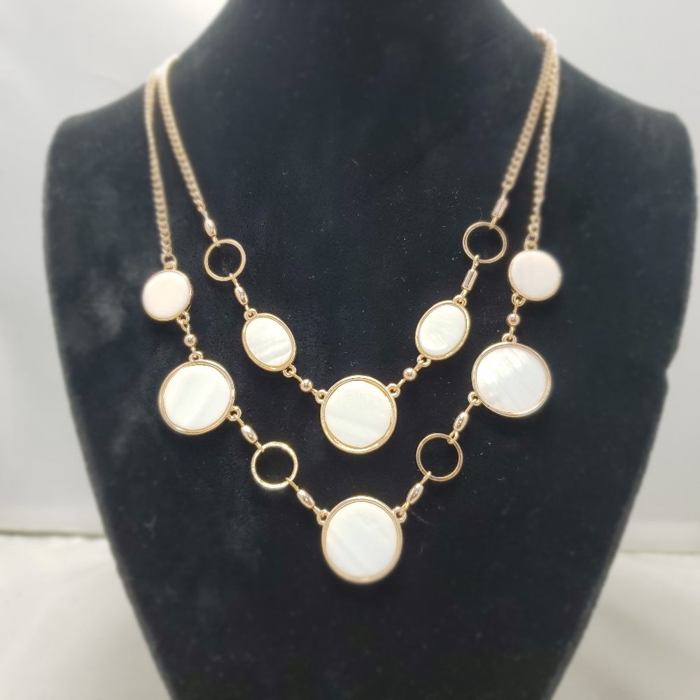 Coral Bay Two Row White Shell Layered Necklace White/rose Gold Tone